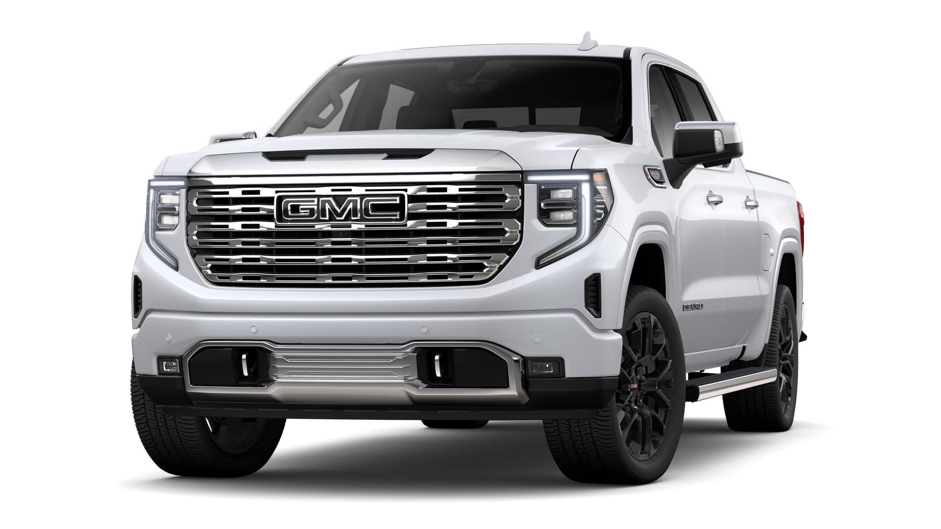 2026 GMC Sierra 1500 Denali in Glacier White Tricoat — front three-quarter view