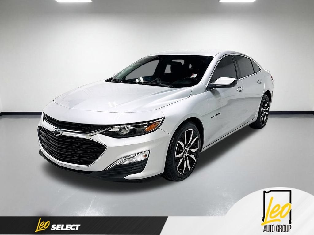 2020 Chevrolet Malibu RS in Silver Ice Metallic — front three-quarter view